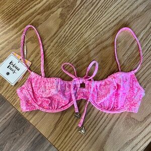 Kulani Kinis Pink Bralette Bikini Top with Floral Detailing